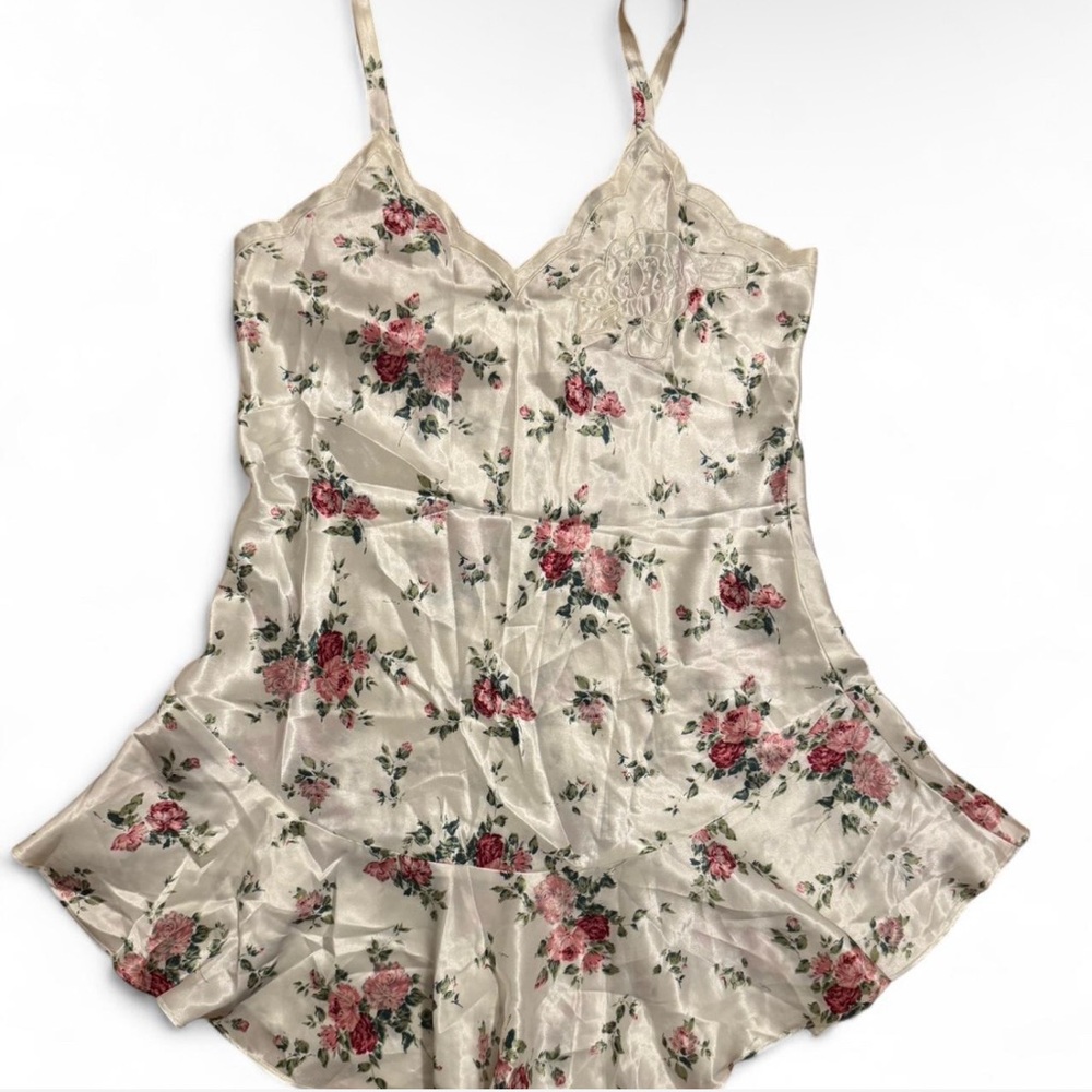 Vintage Gold Label Victoria’s Secret Satin Pink/Cream Floral Slip Dress Small